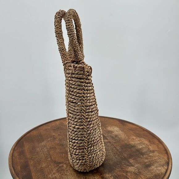 Twisted Jute Handbag Purse Wicker Boho Coconut Shell Button Closure Boho Natural - Picture 4 of 9